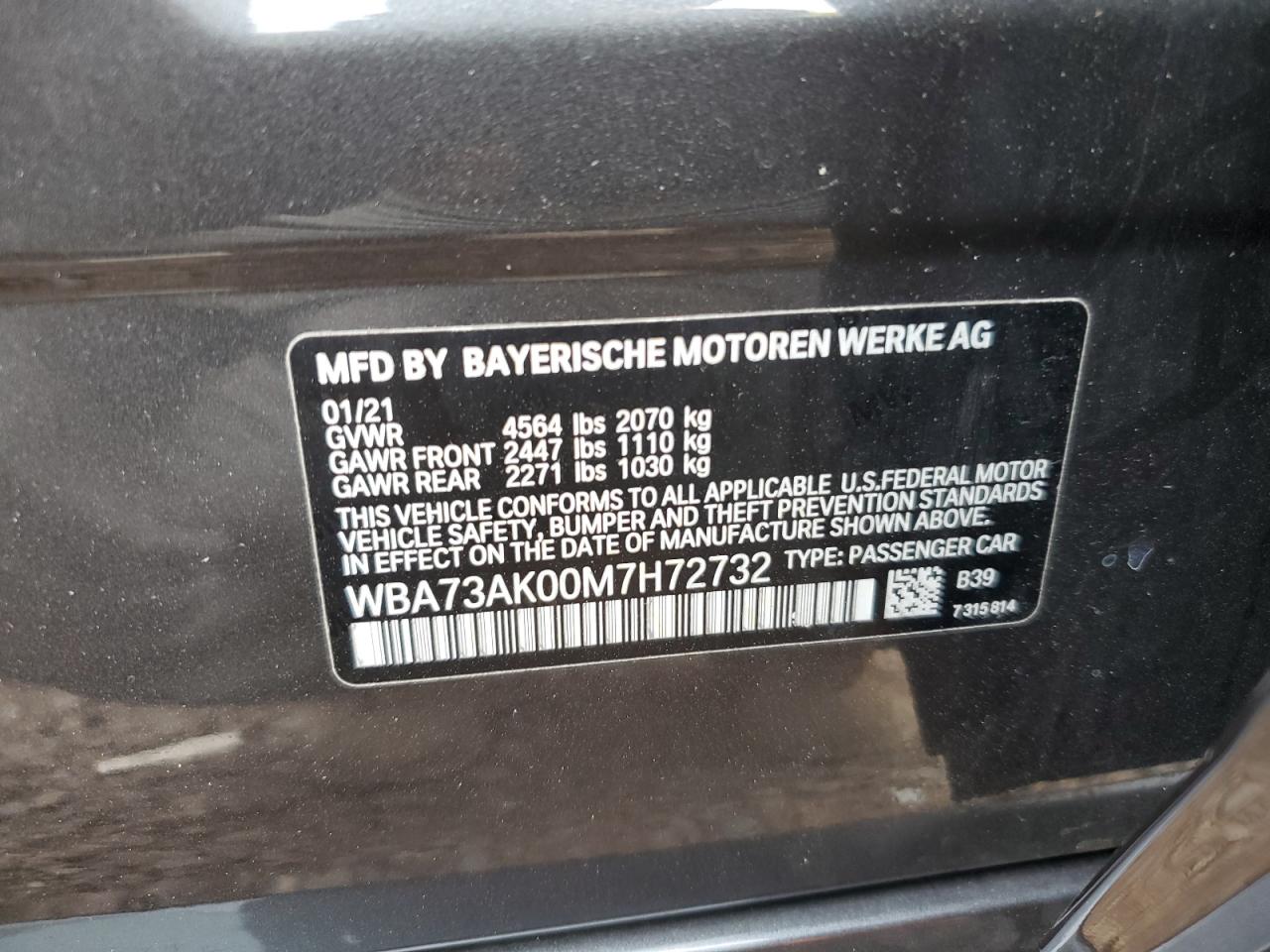 2021 BMW 228Xi VIN: WBA73AK00M7H72732 Lot: 84249005