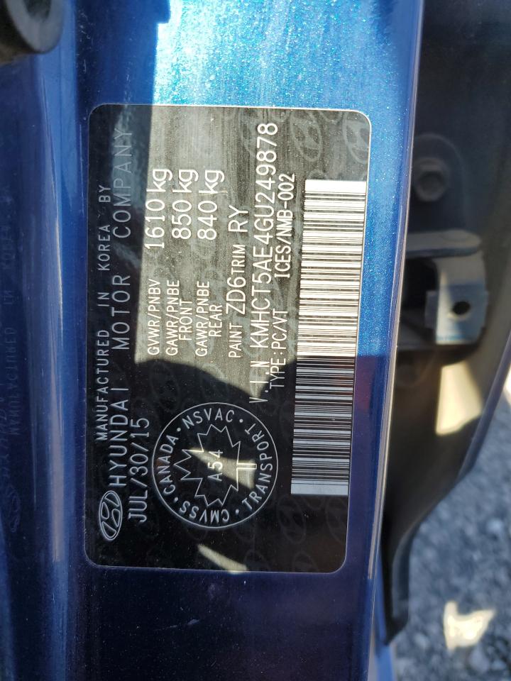 2016 Hyundai Accent Se VIN: KMHCT5AE4GU249878 Lot: 71846735