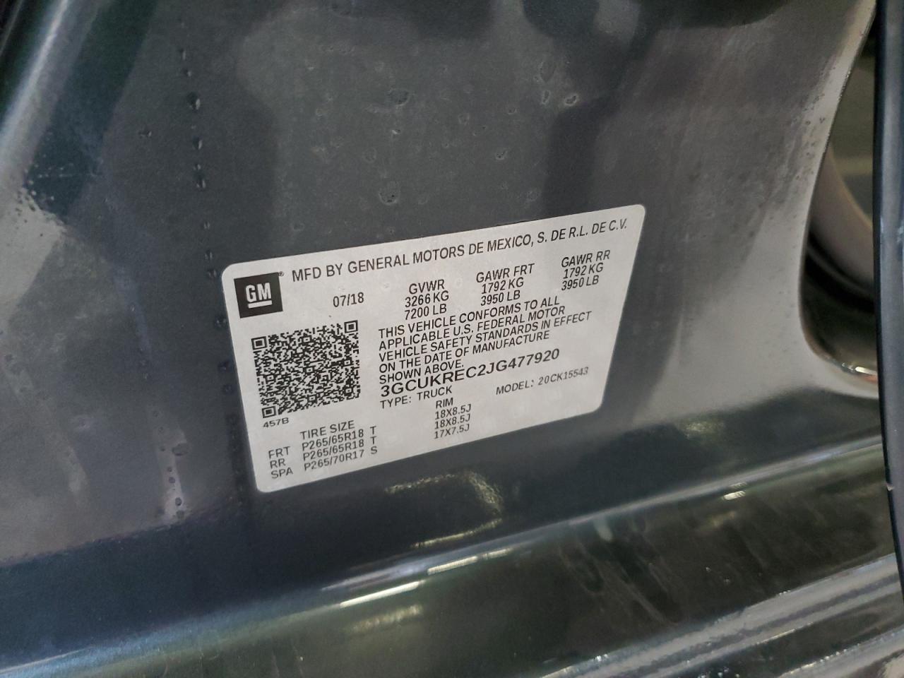 2018 Chevrolet Silverado K1500 Lt VIN: 3GCUKREC2JG477920 Lot: 84194025