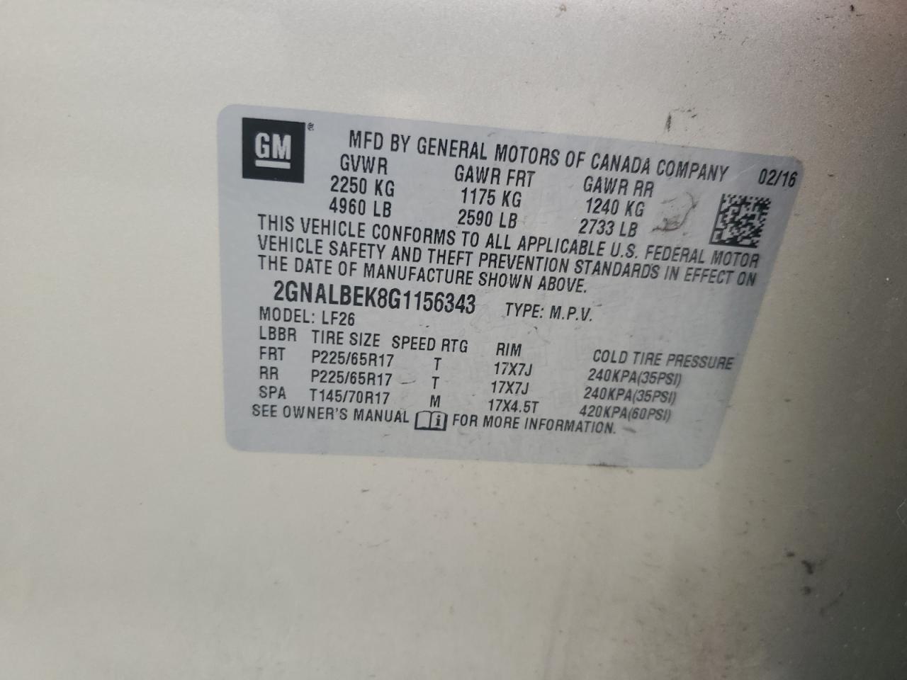 2016 Chevrolet Equinox Ls VIN: 2GNALBEK8G1156343 Lot: 81948215