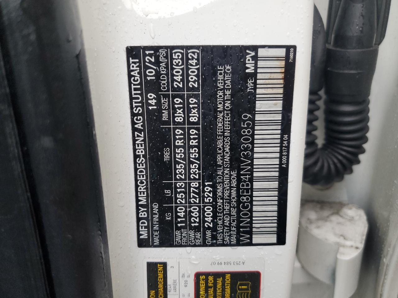 2022 Mercedes-Benz Glc 300 4Matic VIN: W1N0G8EB4NV330859 Lot: 83850345