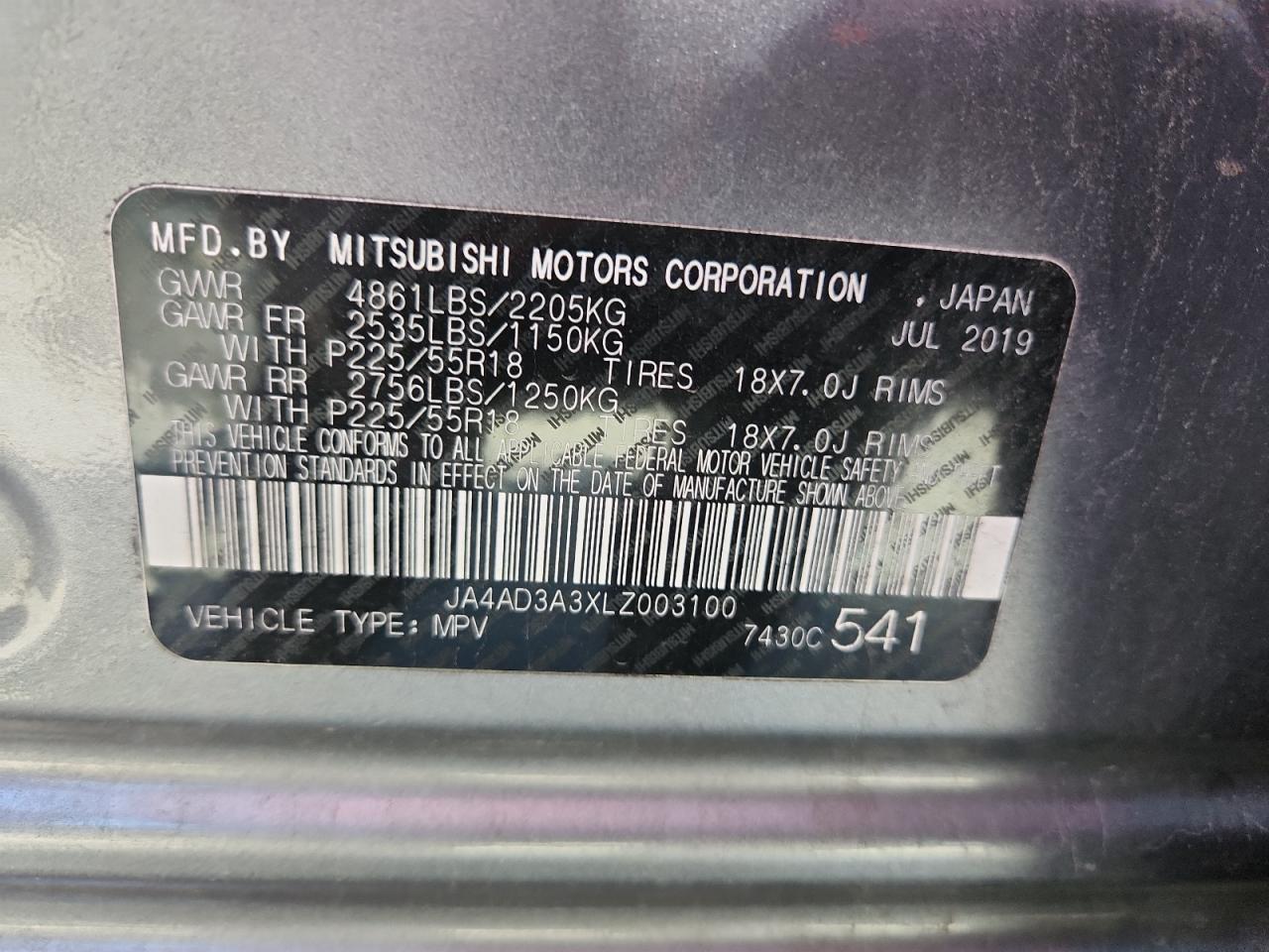 2020 Mitsubishi Outlander Se VIN: JA4AD3A3XLZ003100 Lot: 71459995