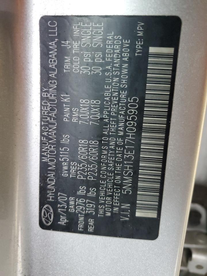 2007 Hyundai Santa Fe Se VIN: 5NMSH13E17H095905 Lot: 81755375