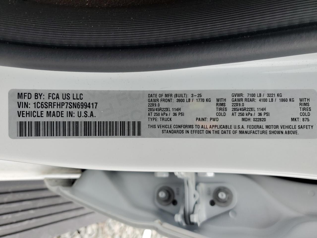 2025 Ram 1500 Limited VIN: 1C6SRFHP7SN699417 Lot: 84570515