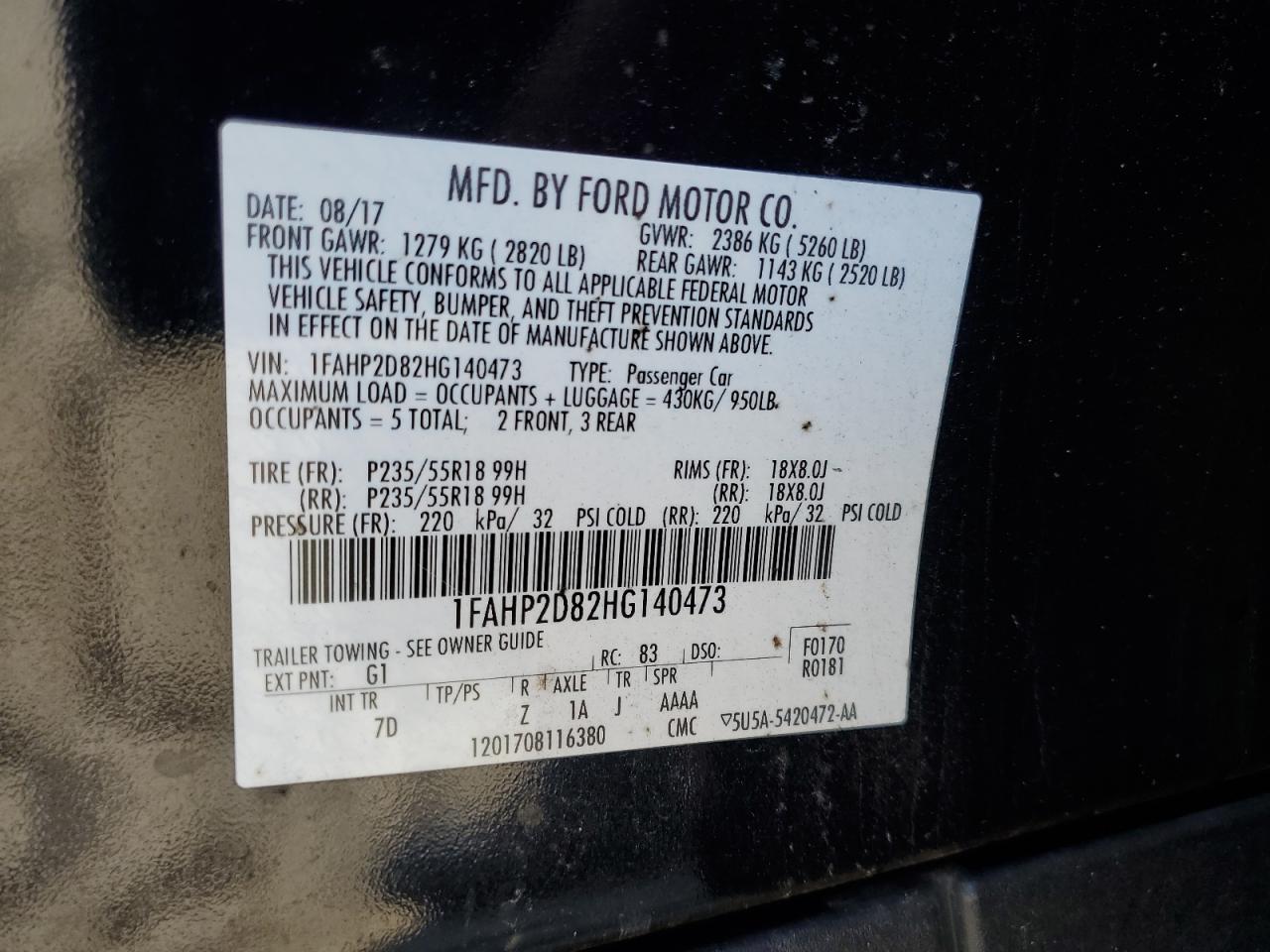 2017 Ford Taurus Se VIN: 1FAHP2D82HG140473 Lot: 81569745