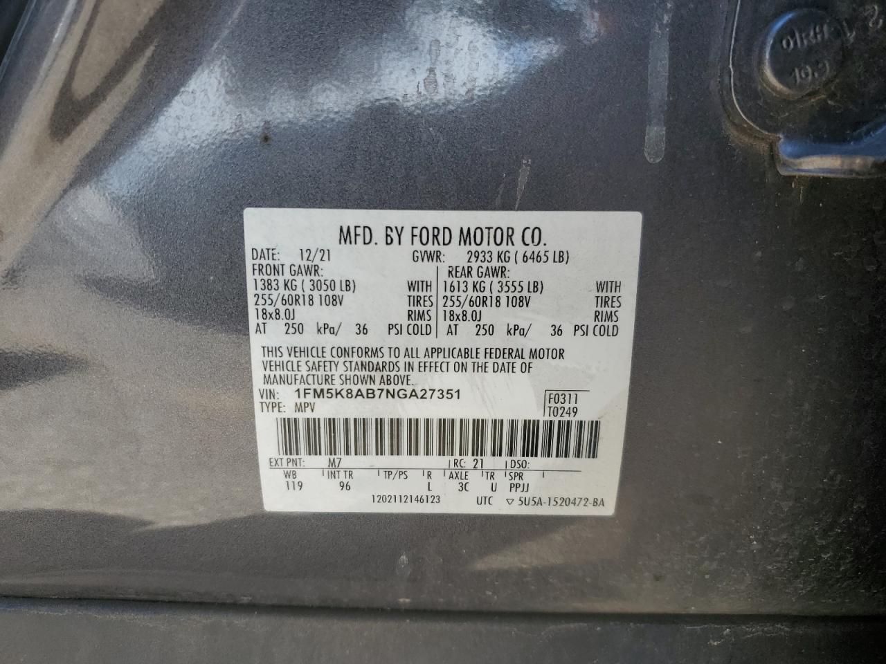 2015 Ford Explorer Police Interceptor VIN: 1FM5K8AB7NGA27351 Lot: 83930185