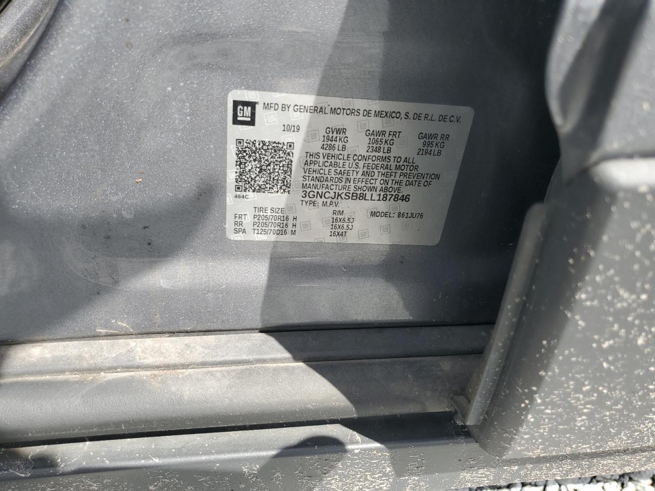 2020 Chevrolet Trax Ls VIN: 3GNCJKSB8LL187846 Lot: 80259215