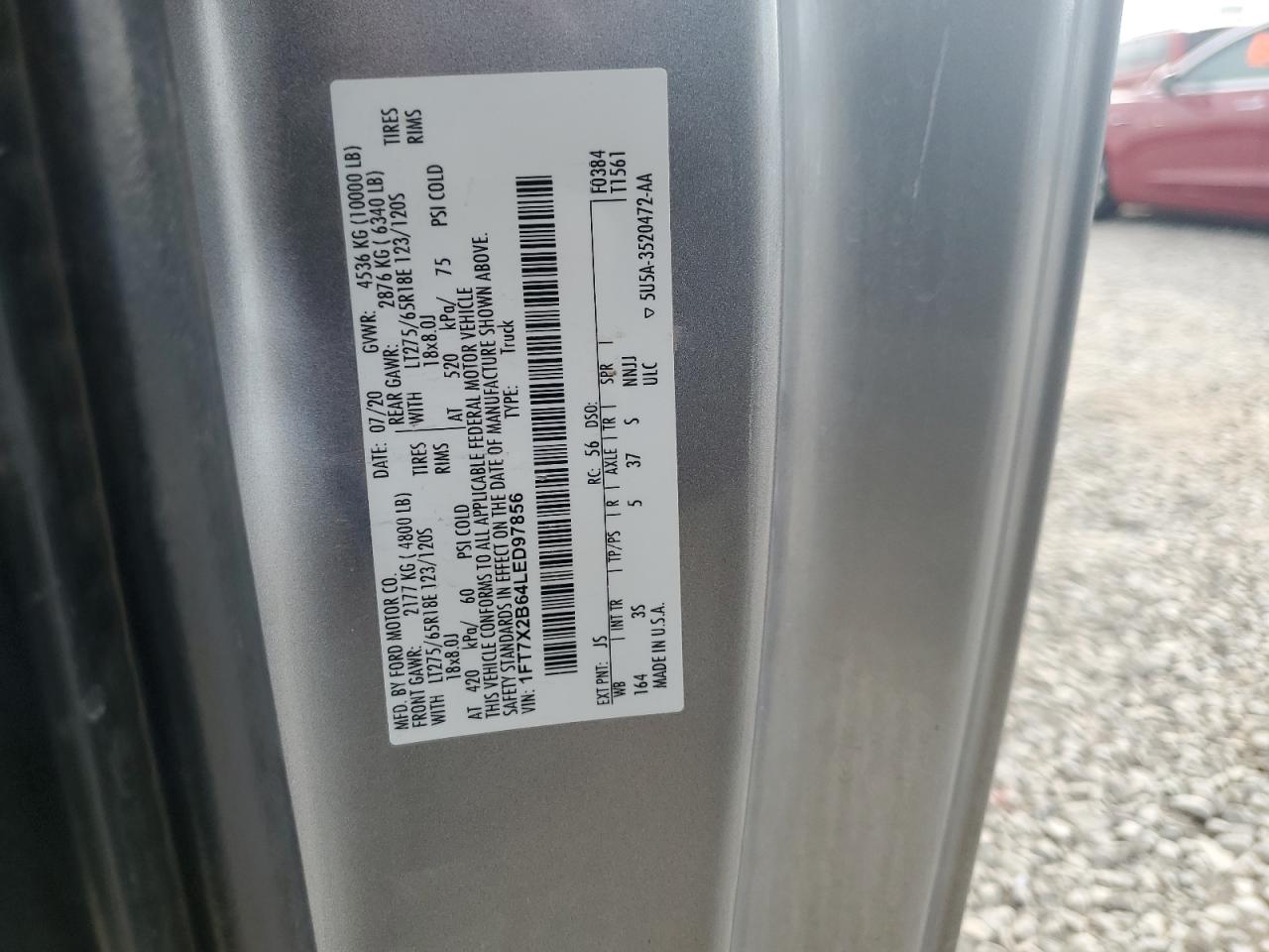 2020 Ford F250 Super Duty VIN: 1FT7X2B64LED97856 Lot: 80491275