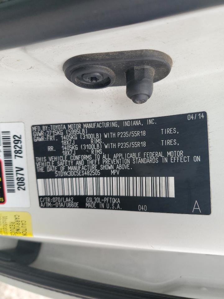 2014 Toyota Sienna Xle VIN: 5TDYK3DC5ES482505 Lot: 83953625