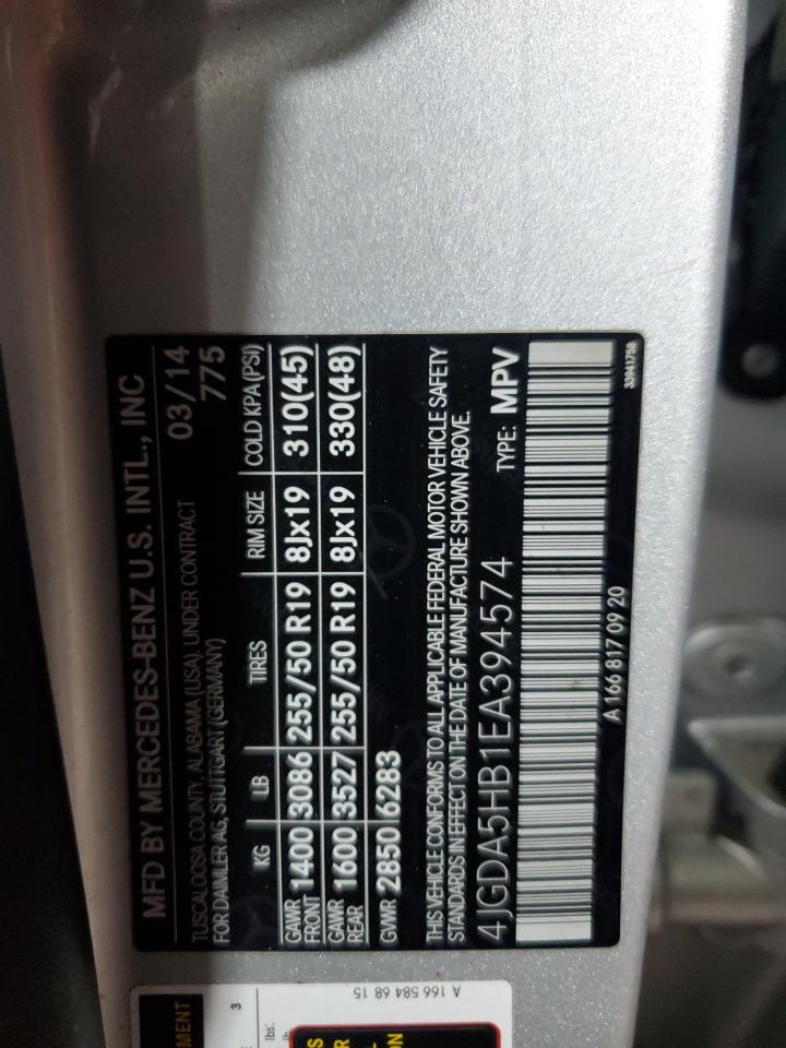 2014 Mercedes-Benz Ml 350 4Matic VIN: 4JGDA5HB1EA394574 Lot: 71548165