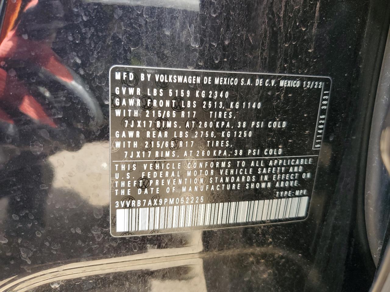 2023 Volkswagen Tiguan S VIN: 3VVRB7AX9PM052225 Lot: 71368735