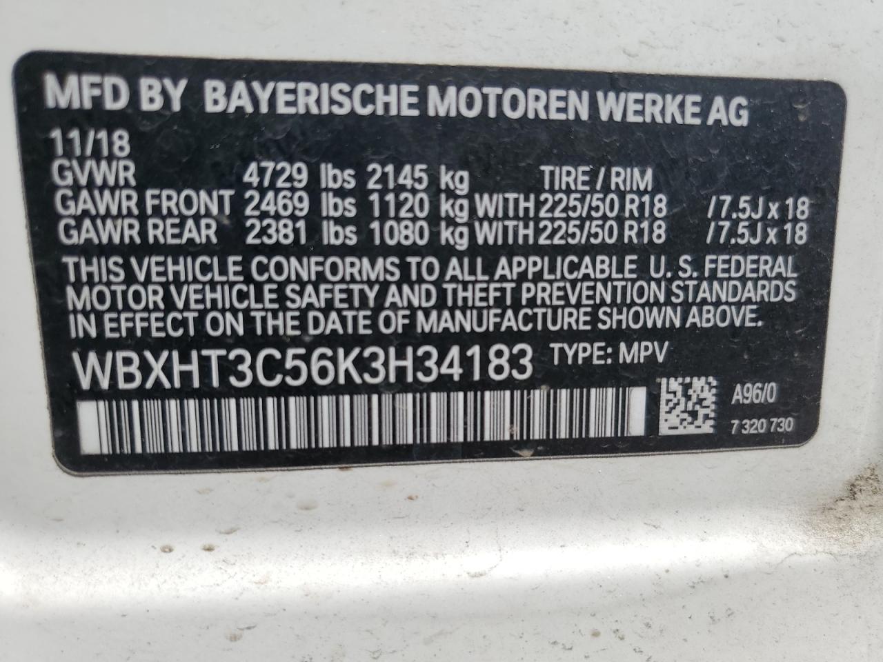 2019 BMW X1 xDrive28I VIN: WBXHT3C56K3H34183 Lot: 71249995