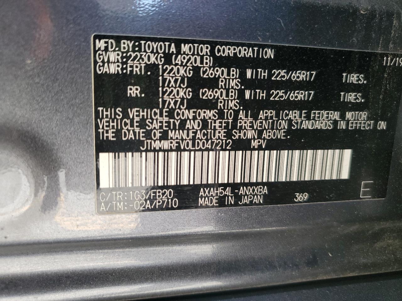 2020 Toyota Rav4 Le VIN: JTMMWRFV0LD047212 Lot: 80304075