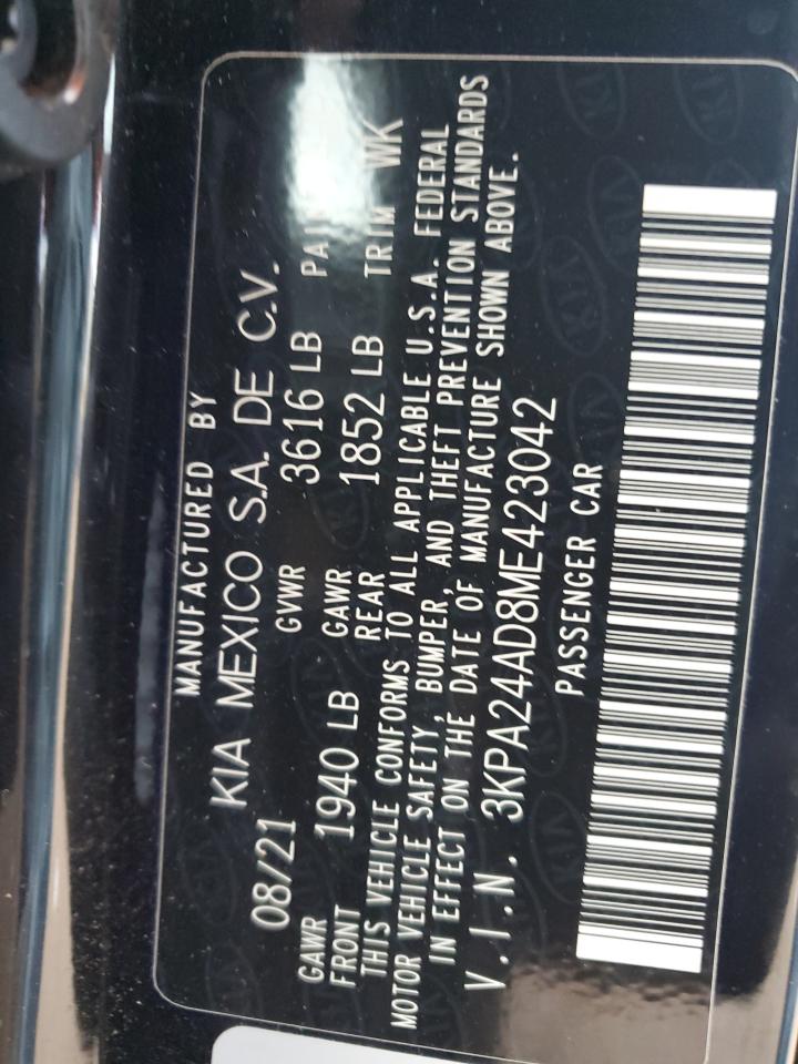 2021 Kia Rio Lx VIN: 3KPA24AD8ME423042 Lot: 80128145