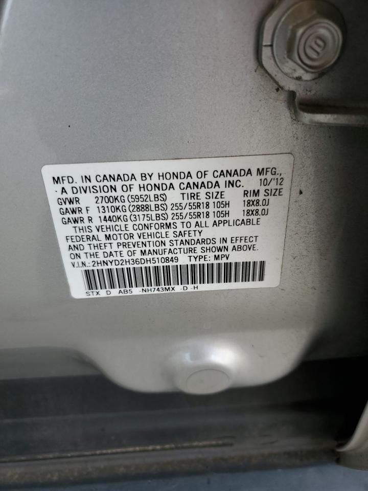 2013 Acura Mdx Technology VIN: 2HNYD2H36DH510849 Lot: 70786865