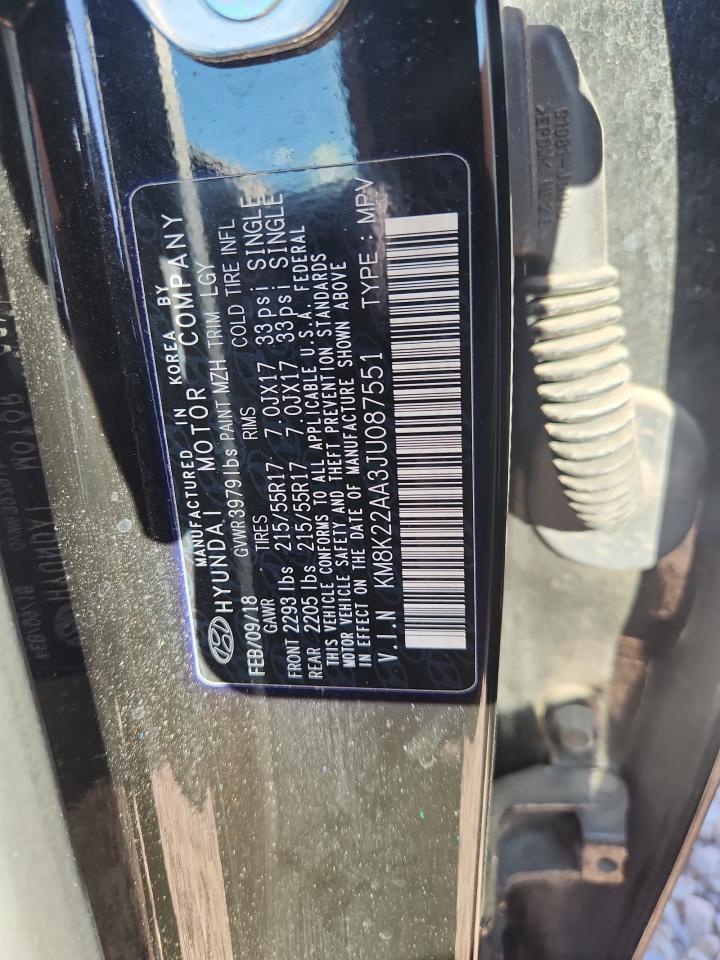 2018 Hyundai Kona Sel VIN: KM8K22AA3JU087551 Lot: 83831185