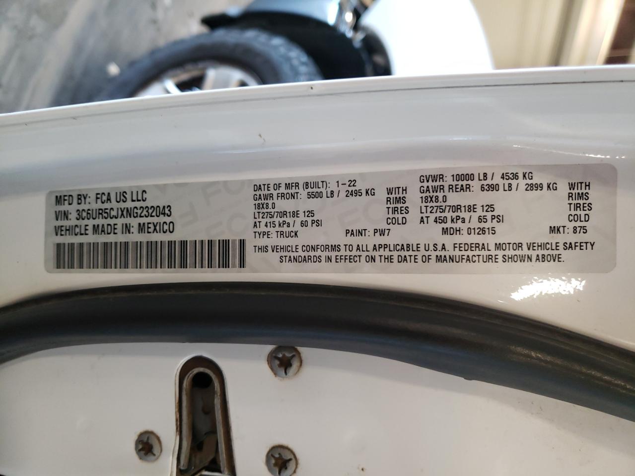 2022 Ram 2500 Tradesman VIN: 3C6UR5CJXNG232043 Lot: 83868515