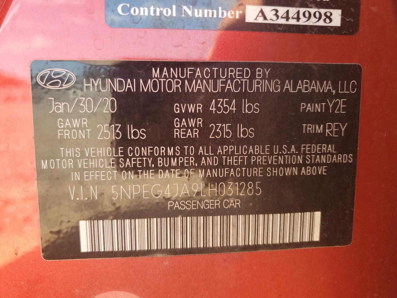 2020 Hyundai Sonata Se VIN: 5NPEG4JA9LH031285 Lot: 71022385