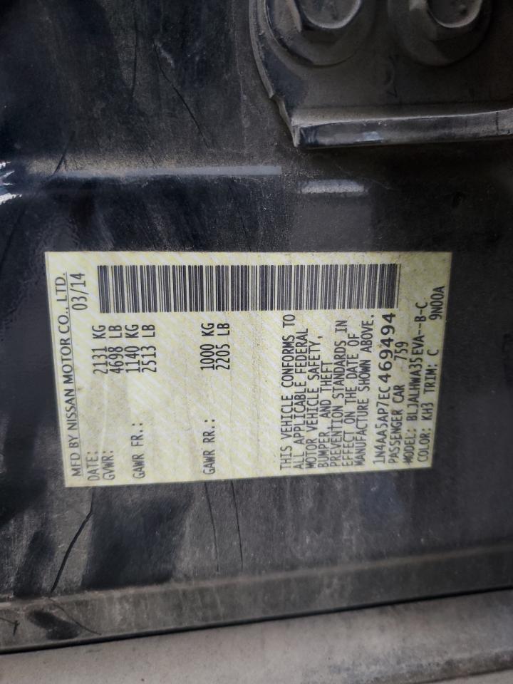 2014 Nissan Maxima S VIN: 1N4AA5AP7EC469494 Lot: 81076175