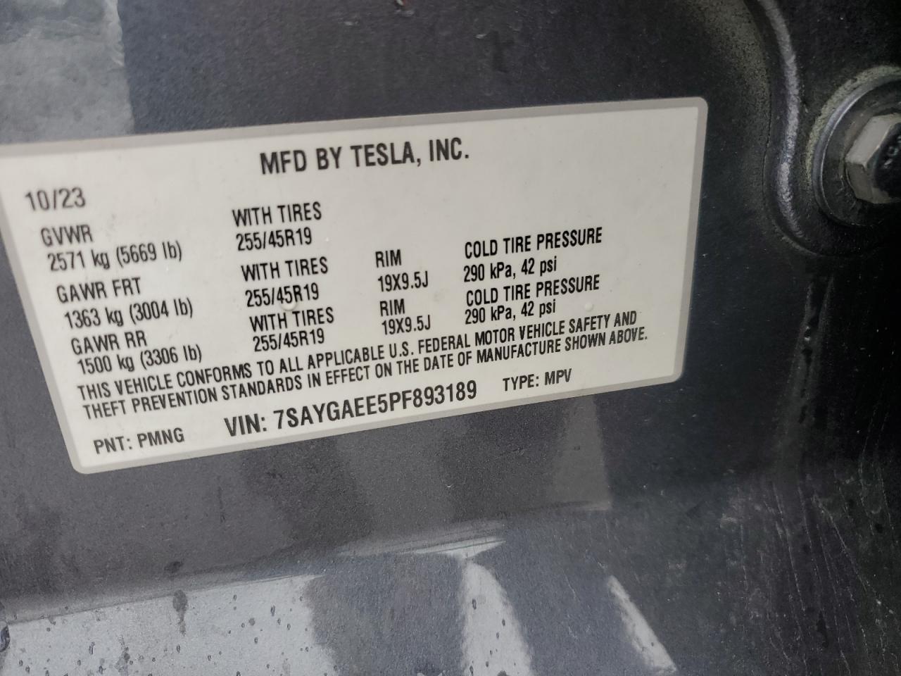 2023 Tesla Model Y VIN: 7SAYGAEE5PF893189 Lot: 83832355
