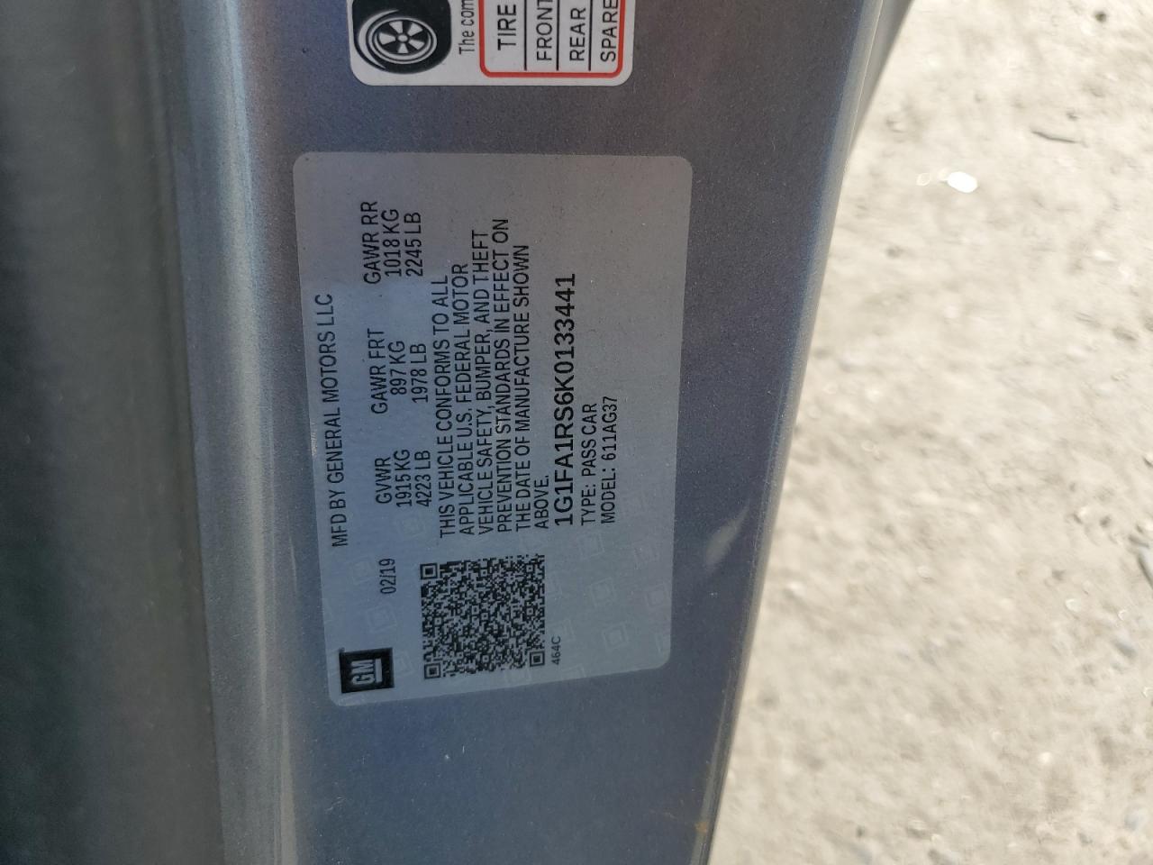 2019 Chevrolet Camaro Ls VIN: 1G1FA1RS6K0133441 Lot: 81827565