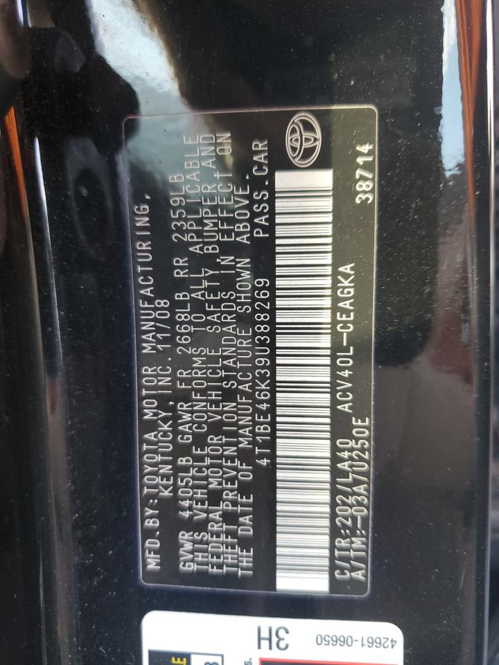 2009 Toyota Camry Base VIN: 4T1BE46K39U388269 Lot: 81754265