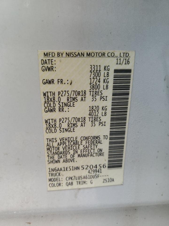 2017 Nissan Titan Sv VIN: 1N6AA1E51HN520456 Lot: 70034305