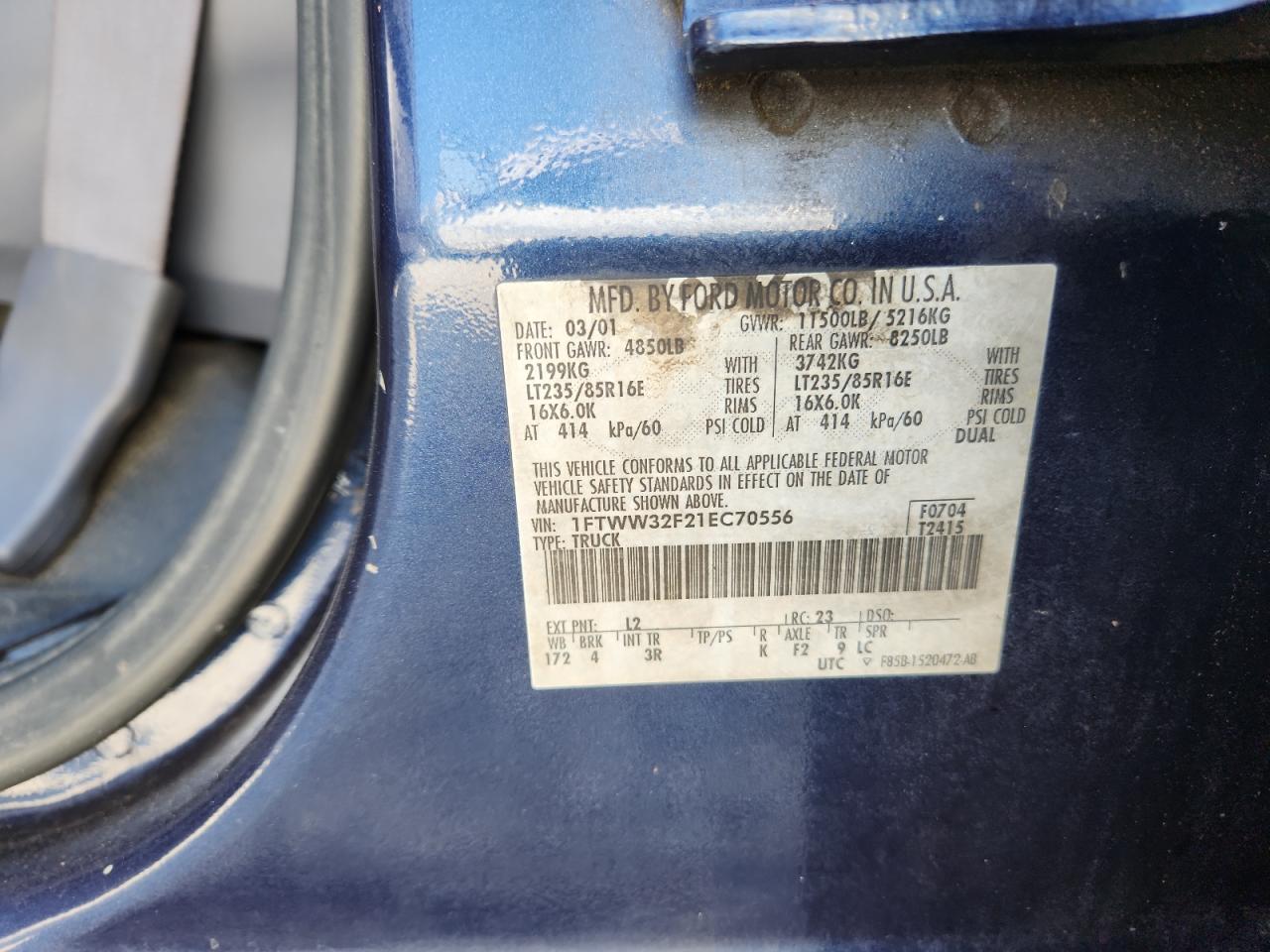 2001 Ford F350 Super Duty VIN: 1FTWW32F21EC70556 Lot: 80179255