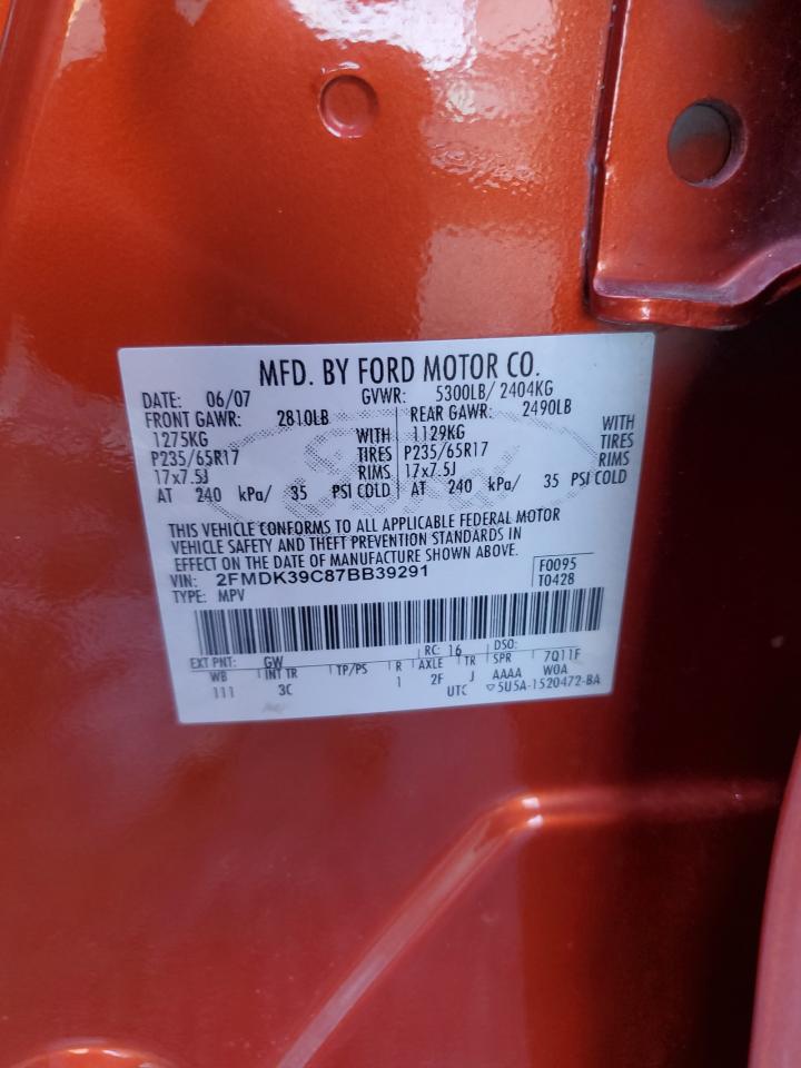 2007 Ford Edge Sel Plus VIN: 2FMDK39C87BB39291 Lot: 80322125