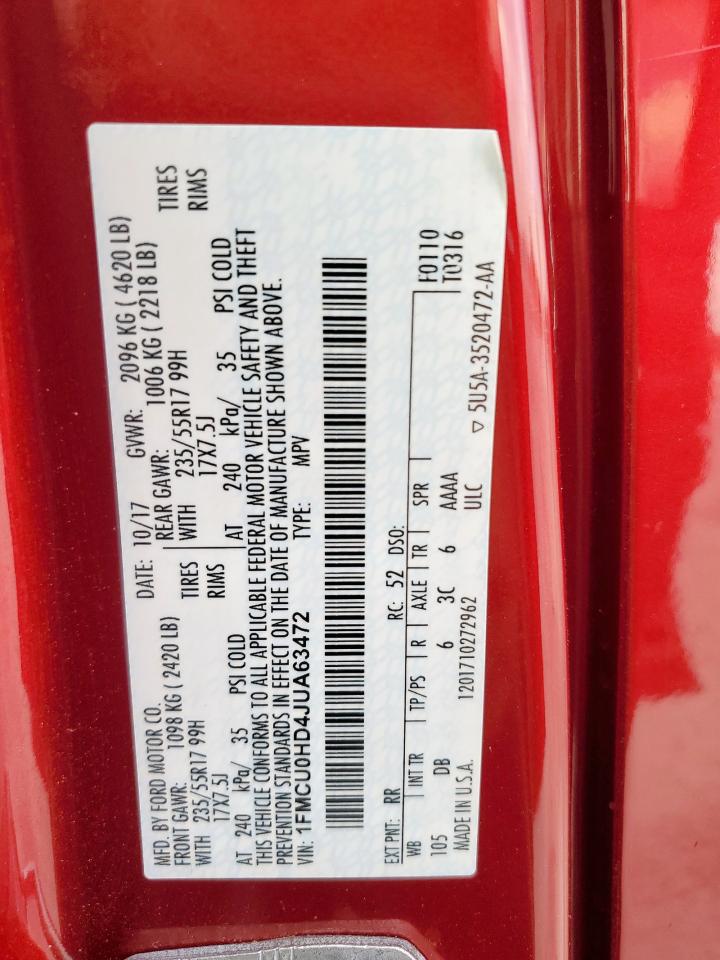 2018 Ford Escape Sel VIN: 1FMCU0HD4JUA63472 Lot: 81479225