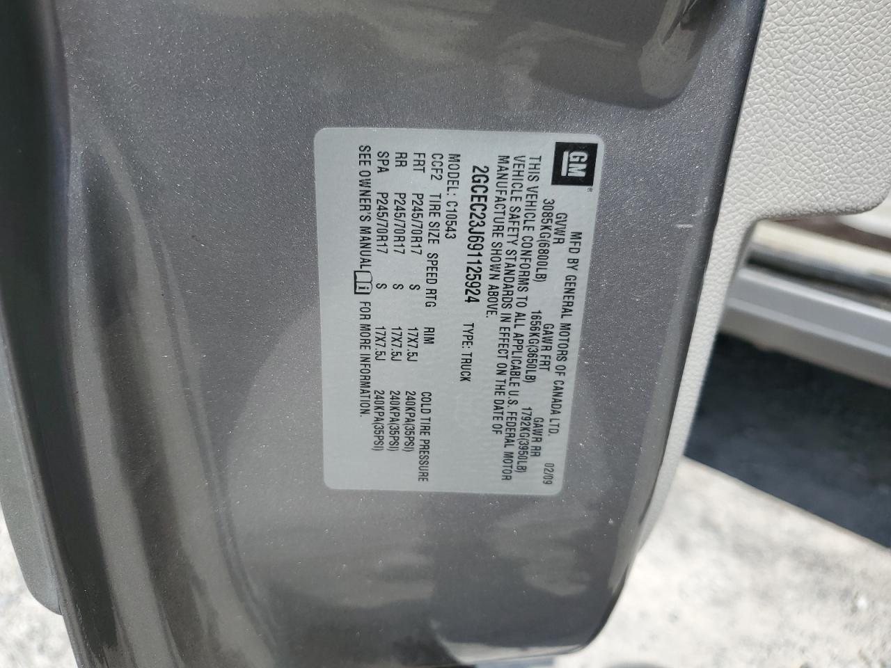 2009 Chevrolet Silverado C1500 Lt VIN: 2GCEC23J691125924 Lot: 72087735