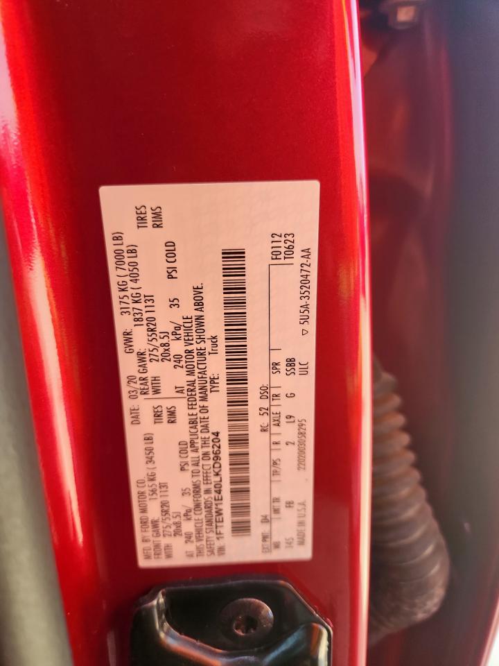 2020 Ford F150 Supercrew VIN: 1FTEW1E40LKD96204 Lot: 81953175