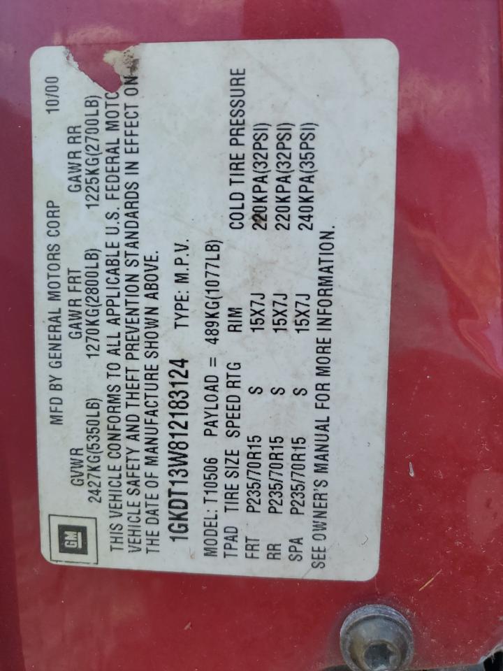 2001 GMC Jimmy VIN: 1GKDT13W812183124 Lot: 80320465