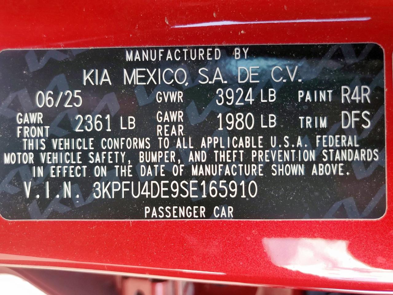 2025 Kia K4 Ex VIN: 3KPFU4DE9SE165910 Lot: 82039985