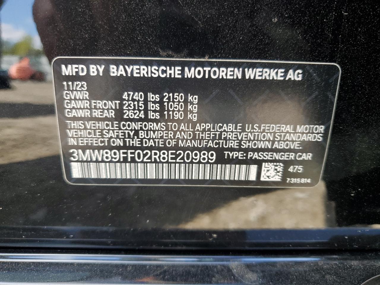 2024 BMW 330Xi VIN: 3MW89FF02R8E20989 Lot: 80874095
