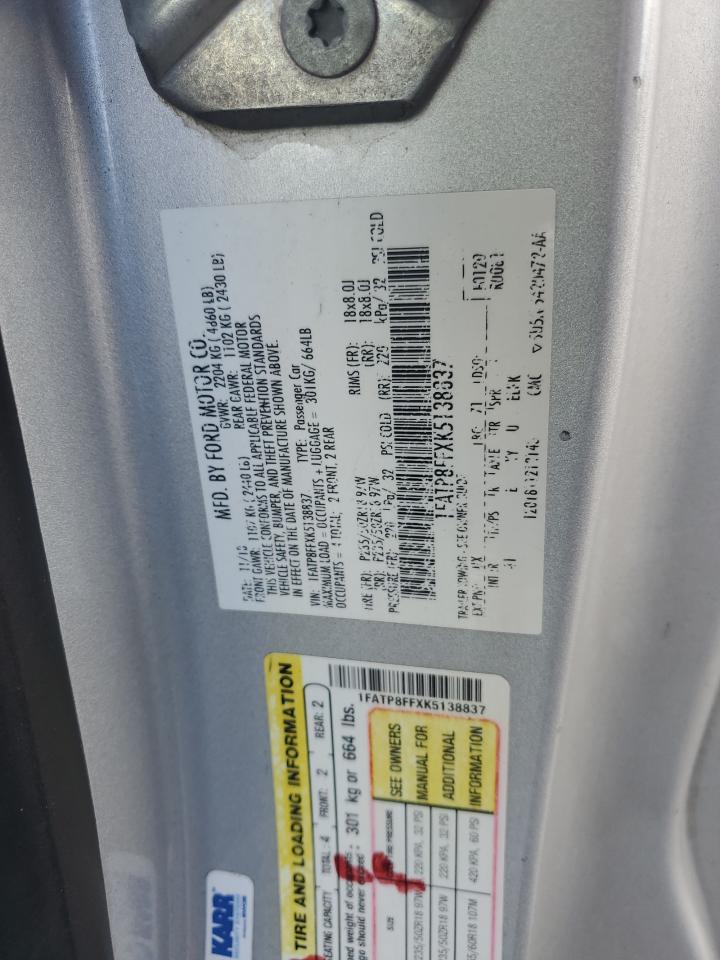 2019 Ford Mustang Gt VIN: 1FATP8FFXK5138837 Lot: 81061335