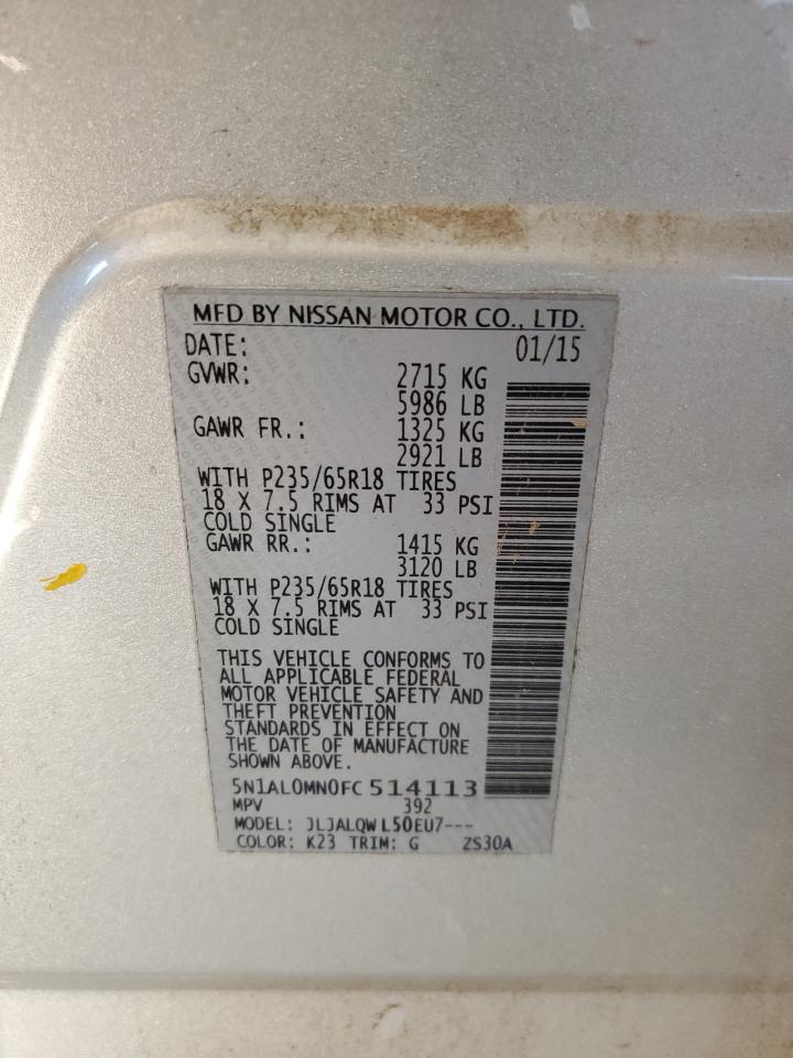 2015 Infiniti Qx60 VIN: 5N1AL0MN0FC514113 Lot: 81831635