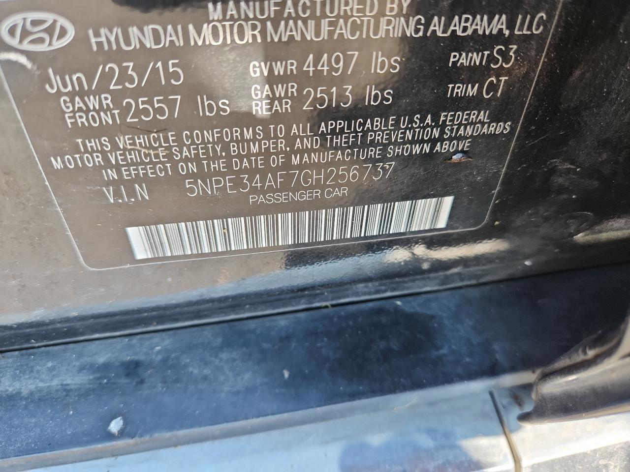 2016 Hyundai Sonata Sport VIN: 5NPE34AF7GH256737 Lot: 81099585