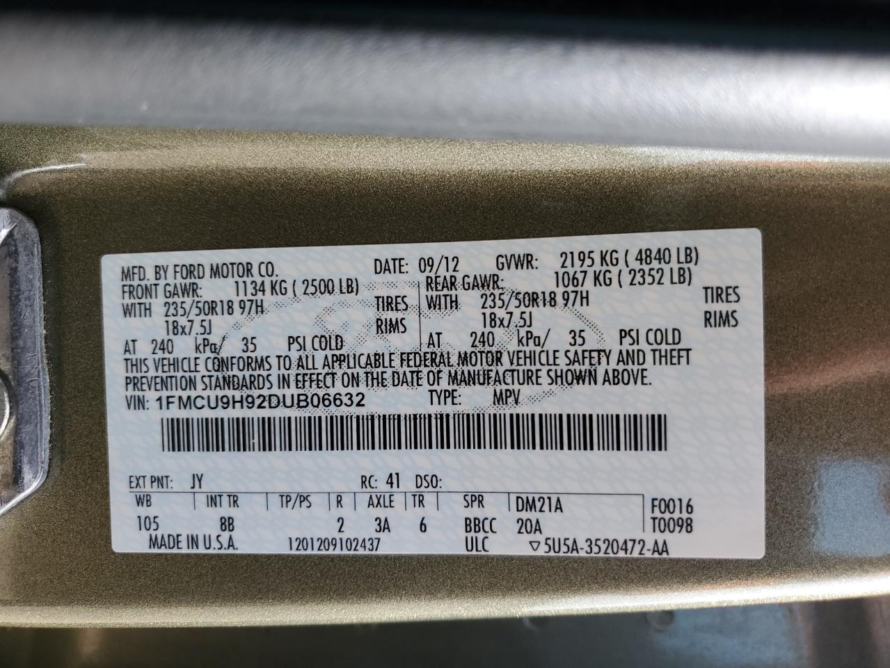 2013 Ford Escape Sel VIN: 1FMCU9H92DUB06632 Lot: 81576815