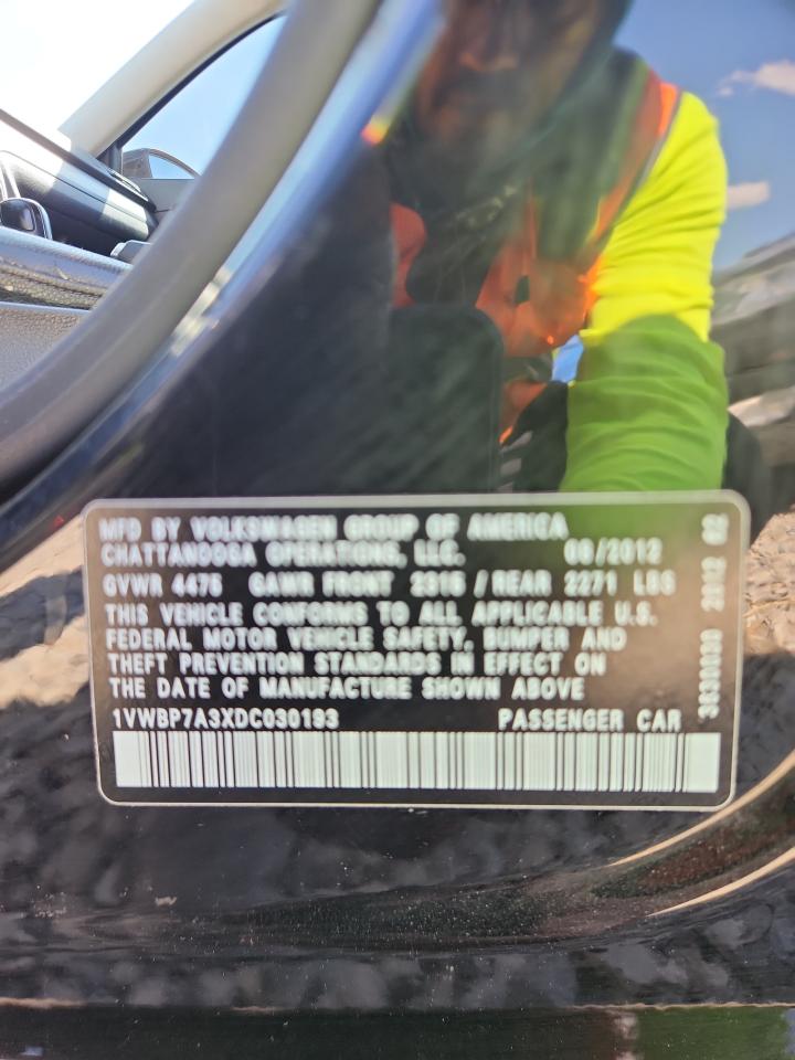 2013 Volkswagen Passat Se VIN: 1VWBP7A3XDC030193 Lot: 80464955