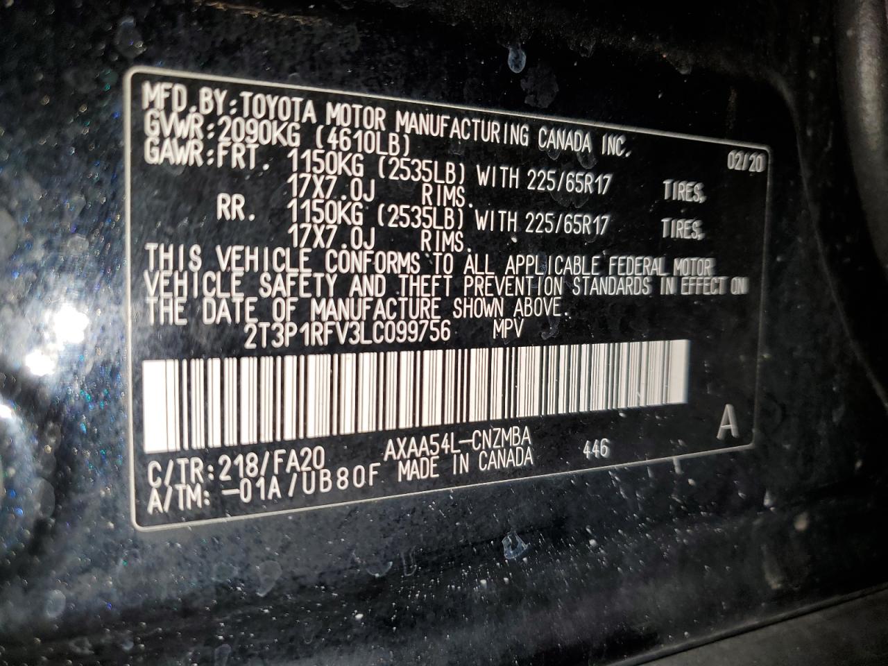 2020 Toyota Rav4 Xle VIN: 2T3P1RFV3LC099756 Lot: 82152735