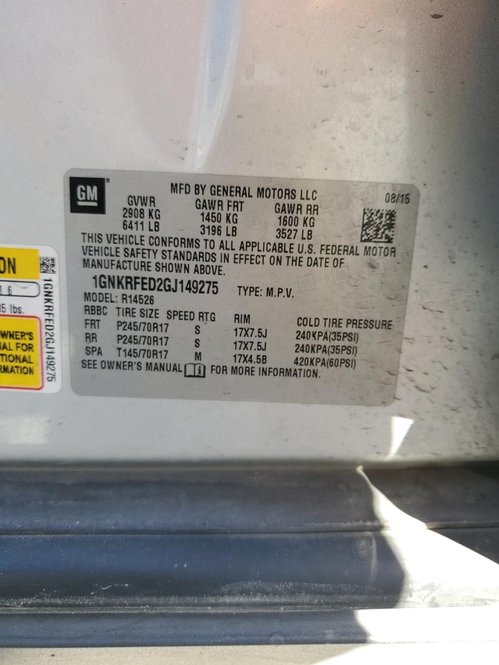 2016 Chevrolet Traverse Ls VIN: 1GNKRFED2GJ149275 Lot: 81454115