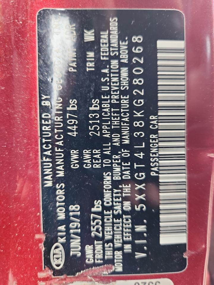 2019 Kia Optima Lx VIN: 5XXGT4L38KG280268 Lot: 83790375