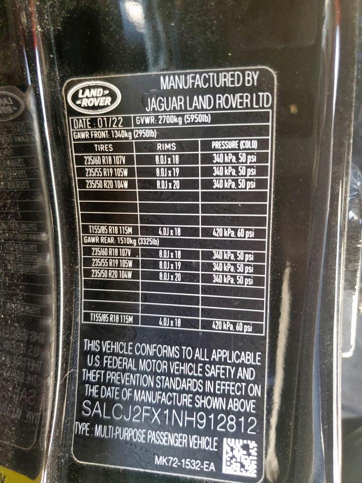 2022 Land Rover Discovery Sport S VIN: SALCJ2FX1NH912812 Lot: 81022315