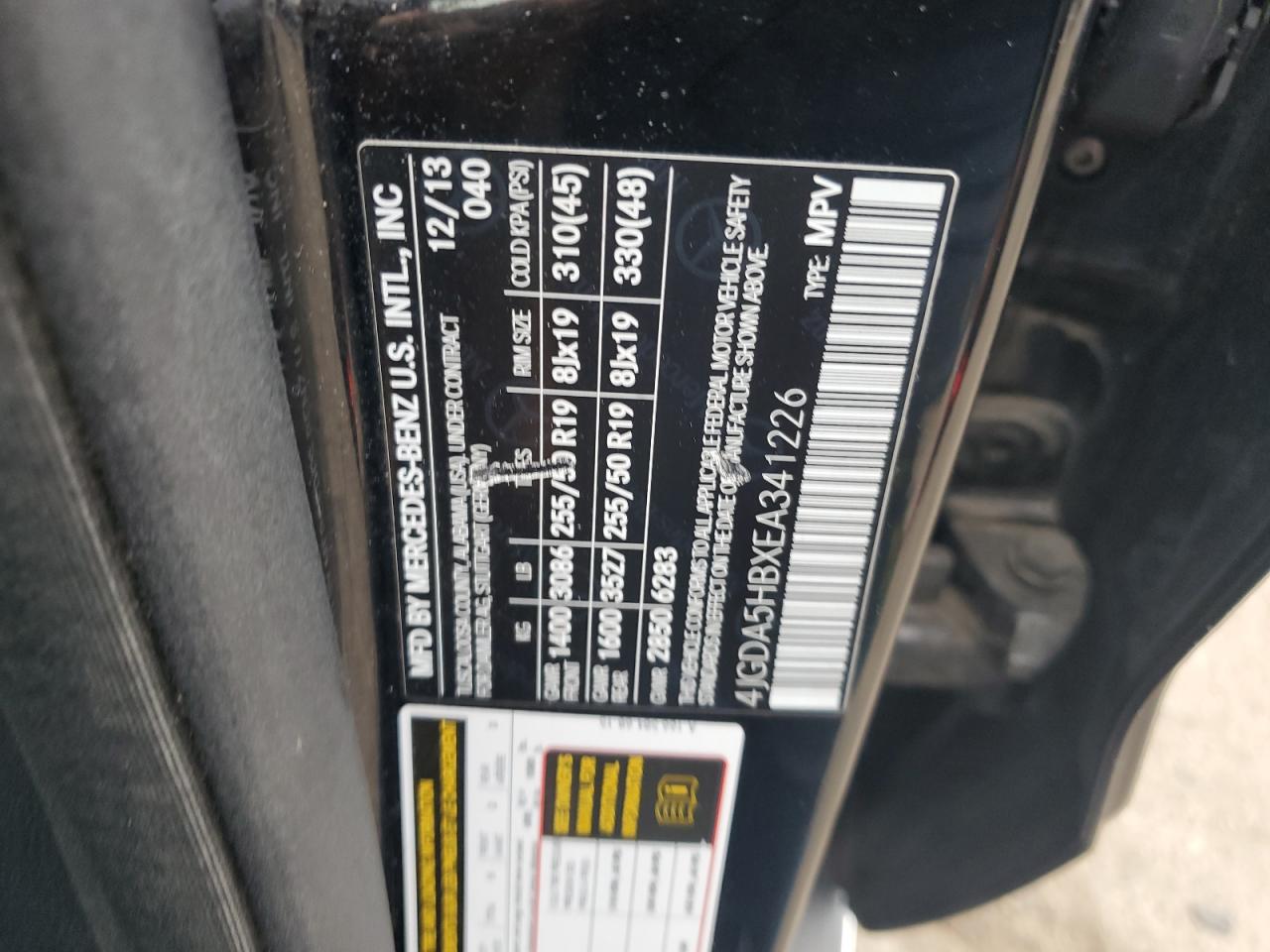 2014 Mercedes-Benz Ml 350 4Matic VIN: 4JGDA5HBXEA341226 Lot: 81234265