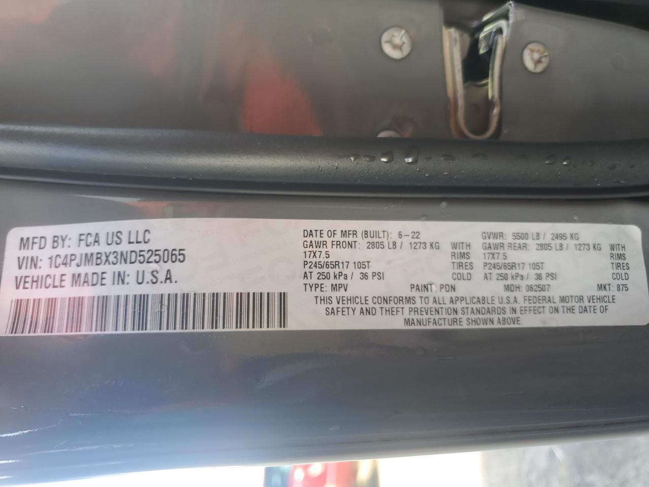 2022 Jeep Cherokee Trailhawk VIN: 1C4PJMBX3ND525065 Lot: 81620045