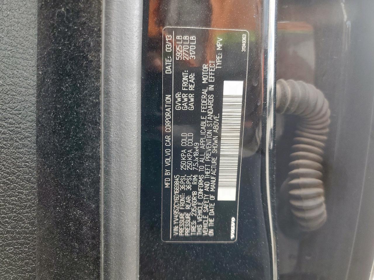 2013 Volvo Xc90 3.2 VIN: YV4952CY6D1669845 Lot: 81642545