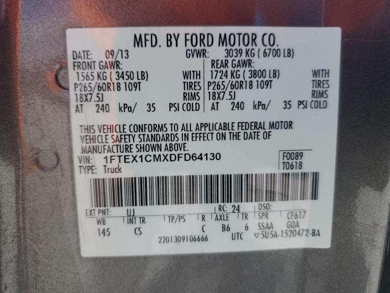 2013 Ford F150 Super Cab VIN: 1FTEX1CMXDFD64130 Lot: 80812745