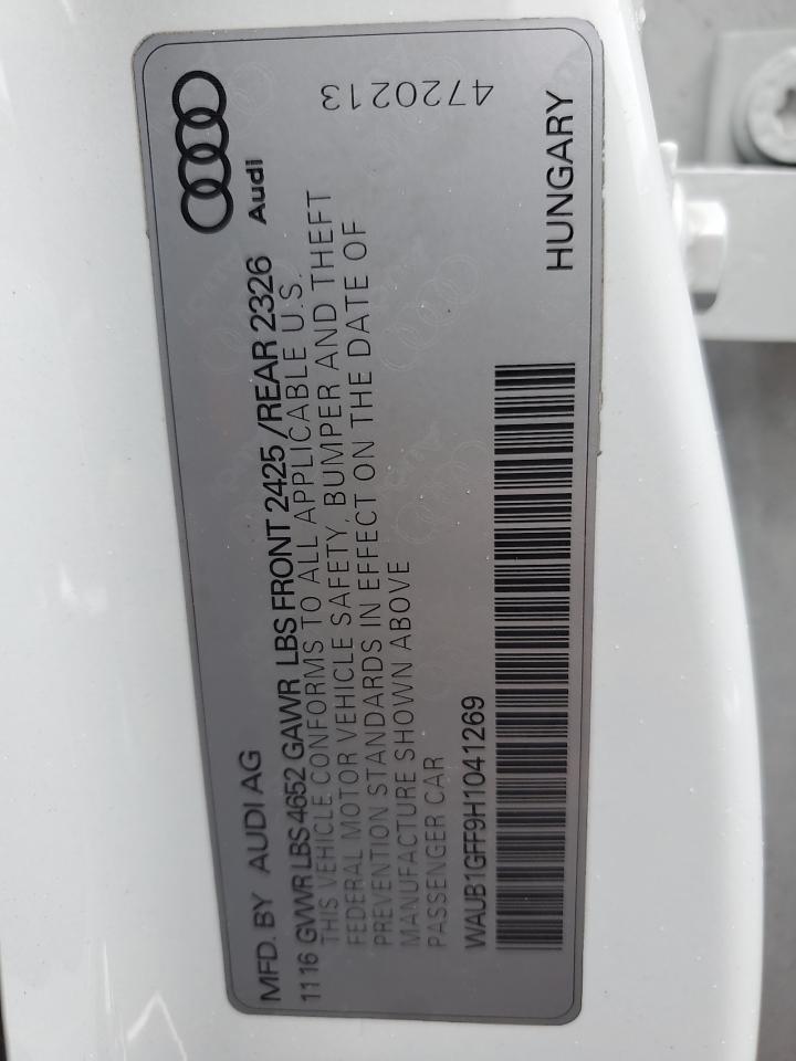 2017 Audi S3 Premium Plus VIN: WAUB1GFF9H1041269 Lot: 72061305