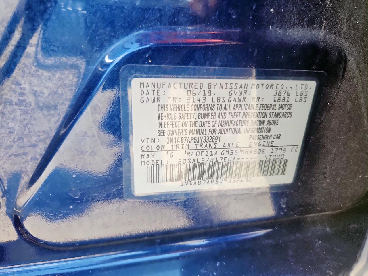 2018 Nissan Sentra S VIN: 3N1AB7AP5JY332691 Lot: 80278425